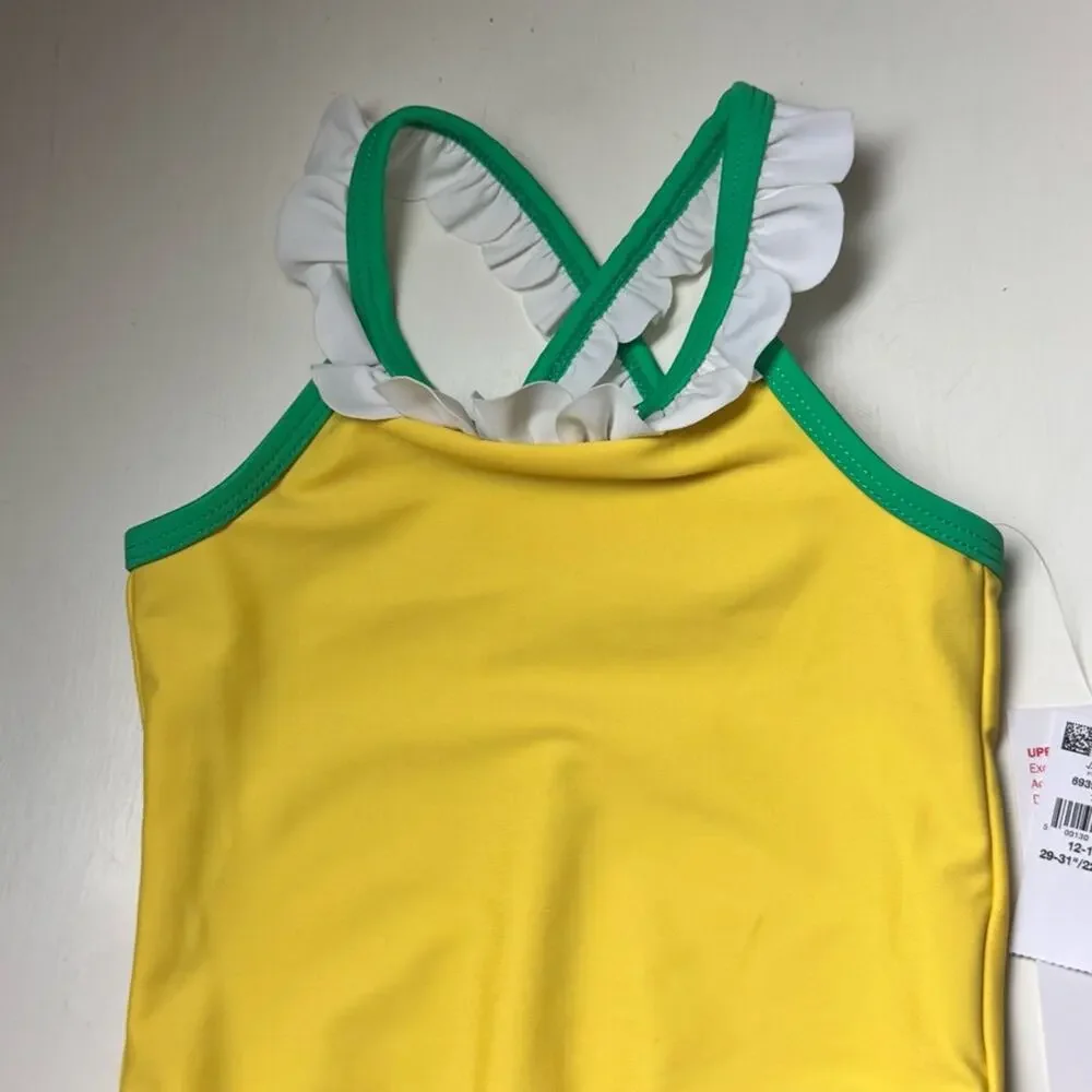 Old Navy Baby One Piece Yellow and Green Ruffle Swimsuit Sz 12-18 M NWT